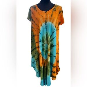 Exist Tie Dye Dress Made in India Free Size Boho Hippie Gypsy Festival OSFM EUC